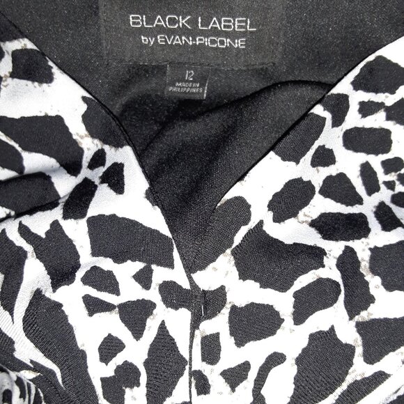 Black & White Midi Dress Sz 12, Evan Picone, Surplus Wrap, Stretch, Fit & Flare - Picture 3 of 5